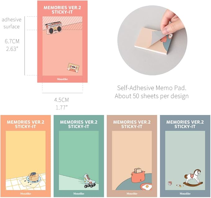 Monolike Memories Ver.2 Sticky-it - 5p Set Self-Adhesive Memo Pad 50 Sheets