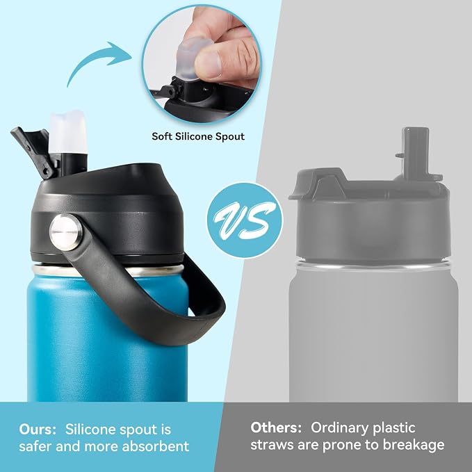 Fijinhom 24oz Insulated Stainless Steel Water Bottle, Wide Mouth Double Wall Vacuum, Silicone Straw, Sweat & Leak Proof, BPA Free Insulated Water Flask for Travel, Keep Cold 24h Hot 12h, Blue