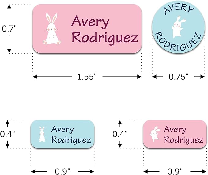 Waterproof Custom Name Stickers (135 Labels) - Personalized Daycare Labels for Clothing, Water Bottles, Lunch Boxes & School Supplies - Ideal for Camp & Daycare - No-Iron (Bunny)
