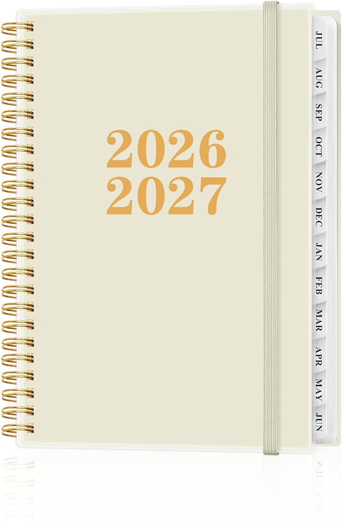 Planner 2026-2027 - Academic Planner from July 2026 to June 2027, Weekly & Monthly Planners Spiral Bound with 12-Month Tabs, Inner Pocket, 6.25" x 8.5", Beige