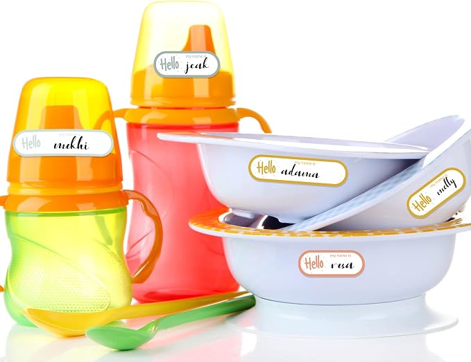 Waterproof Name Labels for Kids Daycare 320 Pcs, Hello | Self Adhesive Baby Water Bottle Stickers for School Supplies, Self Laminating, School Name Stickers for Lunch Boxes