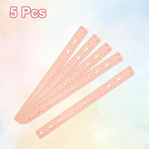 HARFINGTON 5pcs Plastic Rulers 12" (30cm) Clear Straight Ruler Measuring Tool Inches and Centimeters with Hole for Home Office Classrooms Drafting, Clear Orange