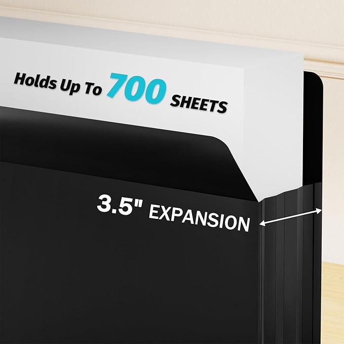 Ansook Expanding File Pockets,Heavy Duty 3.5”Expansion,5 Pack Extra Capacity File Pockets,Letter Size,Poly Folder,with Straight-Cut Tab,Holds 8.5" x 11" documents & Manila Folder