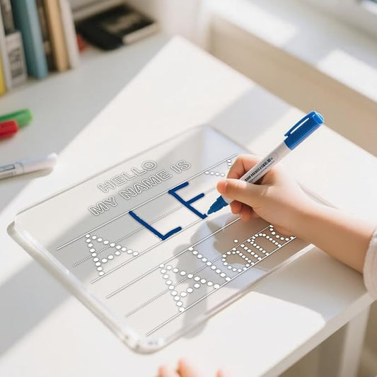 Personalized Name Practice Trace Board Custom Name Tracing Dry Erase Board Customized Rewritable Acrylic Alphabet and Number Handwriting Sign for Boys Girls School 5 * 7 inch