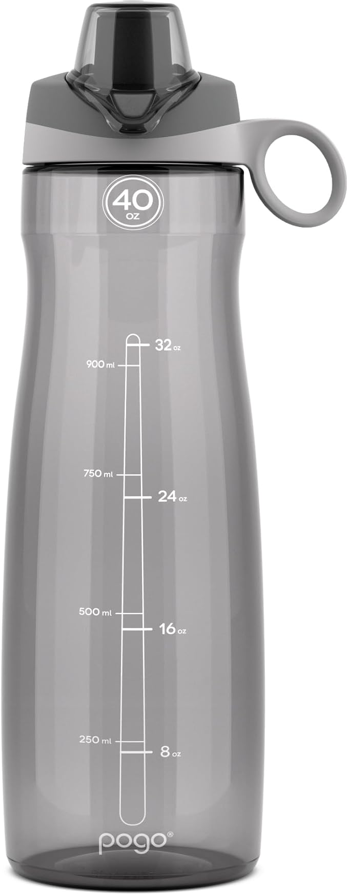 Pogo BPA-Free Tritan Plastic Water Bottle with Chug Lid, 40 Oz, Grey