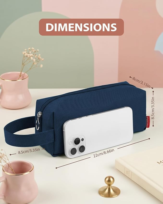 Fmeida Pencil Case Pouch, Back to School Supplies Gift for Boys Girls, Navy | Eco-Friendly Fabric, Water-Resistant, Inner Pocket, Carry Handle, for School & Office