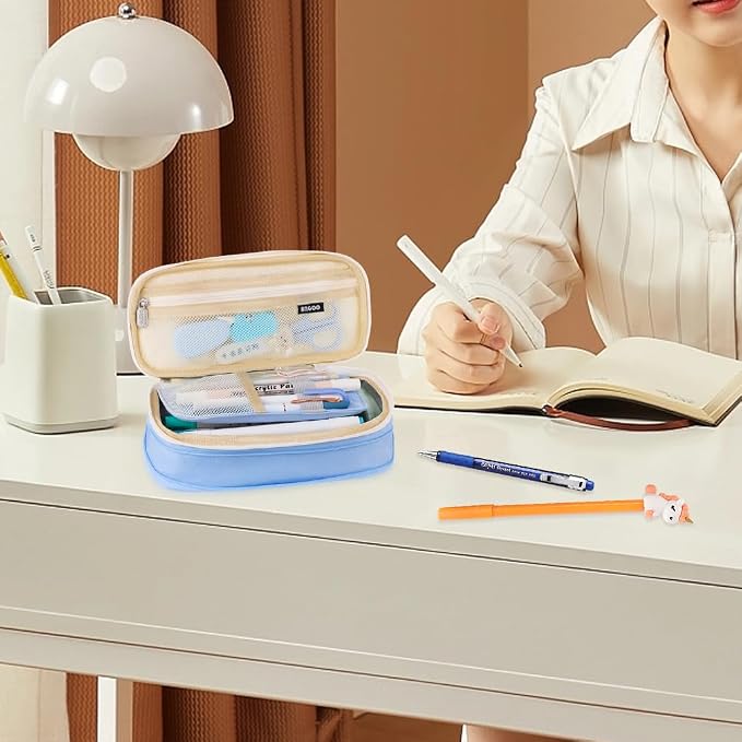 iSuperb Foldable Pencil Case Zipper Big Capacity Aesthetic Canvas Pencil Pouch Compartments Stationery Organizers Pen Bag for Kids Girls Boys Teen Child Student School Supplies Makeup Bags
