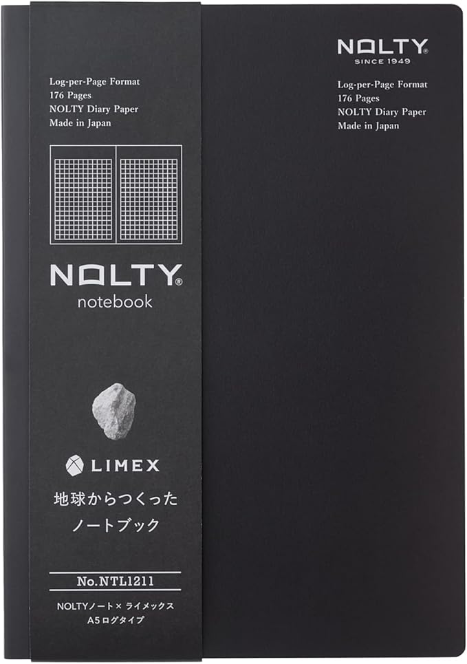 NOLTY NOTE × LIMEX, A5 Log Type Notebook, 3.5mm Grid, 176 Sheets, Granite Black, NTL1211