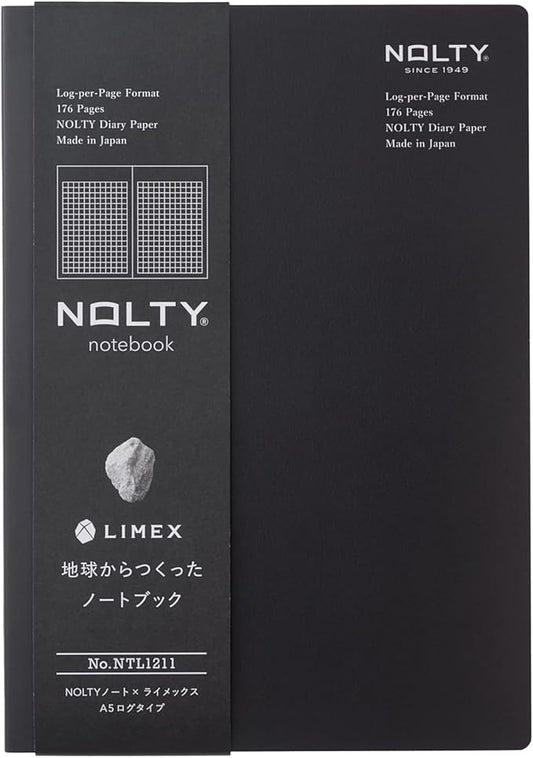 NOLTY NOTE × LIMEX, A5 Log Type Notebook, 3.5mm Grid, 176 Sheets, Granite Black, NTL1211