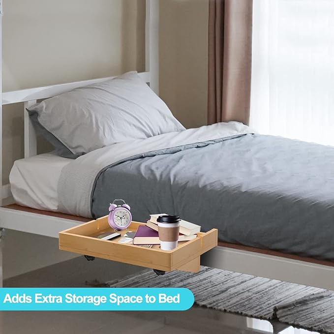 Bamboo Bedside Shelf - Clip-on Tray for Bed, Bunk Bed & Dorm Room