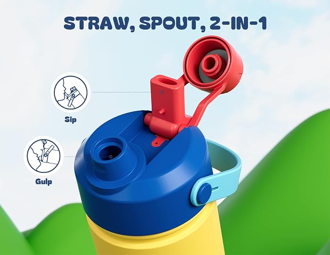 12 oz Insulated Girls Water Bottle: Spill-Proof, Stainless Steel Cup with Straw Spout Lid, BPA-Free, Cupholder Friendly, 24H Cold for School, Camping, Sports, Birthday Gift for Kids (Red Apple Charm)