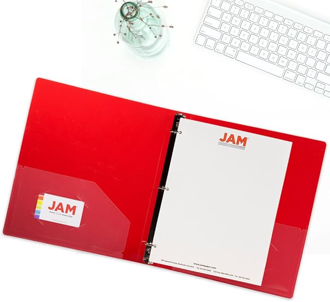 JAM PAPER Plastic 1 inch Binder - Red 3 Ring Binder - Sold Individually