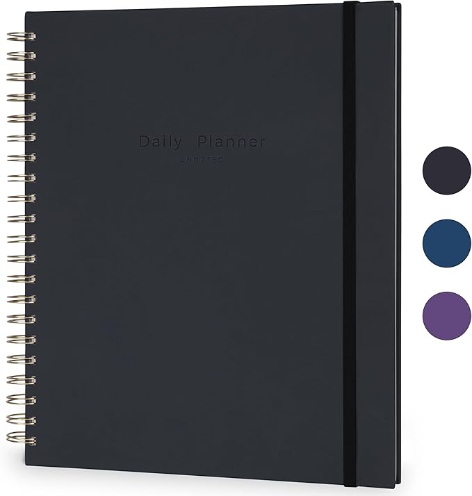 AuroPlanner Undated Daily Planner To Do List Hourly Schedule 2027 2026 2025 Calendar & Holiday Habit Tracker 180 Pages Letter Size 8.5" x 11" Sheets Hardcover Spiral Bound Notebook (Black)