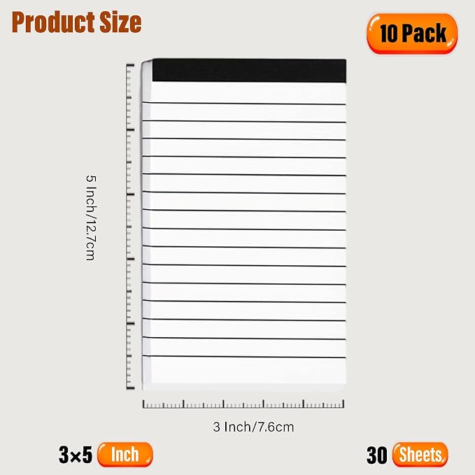 10 Pack Pocket Mini Notepads Refills,Memo Pad,3×5Inch Lined Writing Pads with 30 Sheets in Each Pad,Note Pads Refills,Inspiration Catcher(White-10pack)