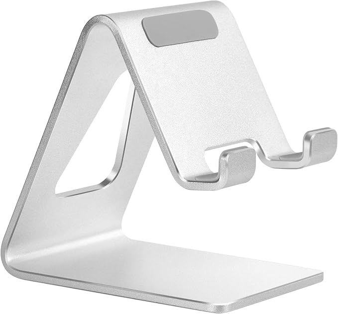 Aoviho Cell Phone Stand for Desk, Desktop Phone Holder, Aluminum Mobile Phone Stand for iPhone 15 14 13 12 pro Mini 11 X Xr Xs max 8 7 6 6s Plus Samsung Galaxy S21 Ultra All Smart Phones,Silver