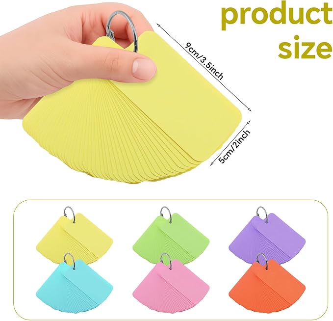 300 Pcs Index Cards with Ring, 2" x 3.5" Yellow Blank Flashcards for Studying, Vocabulary, Memos, Bookmark,Greetings (Yellow)