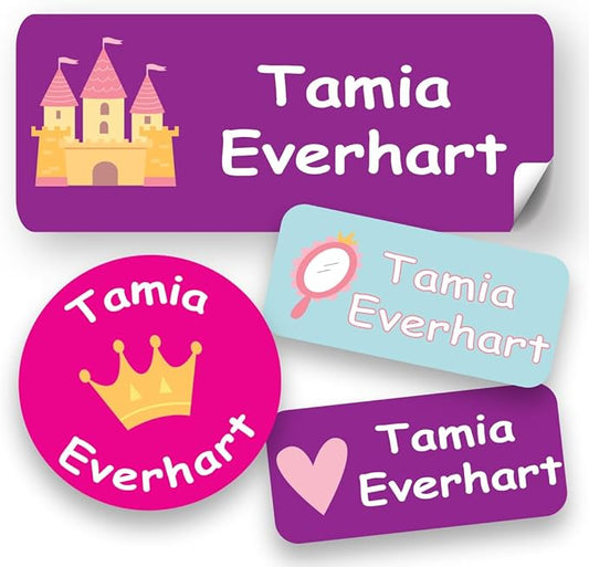 120-ct Personalized Waterproof Name Labels – 3-Line Custom Stick-On Tags for Daycare & Camp – Dishwasher-Safe, Cute Pastel Designs, Pre-Cut