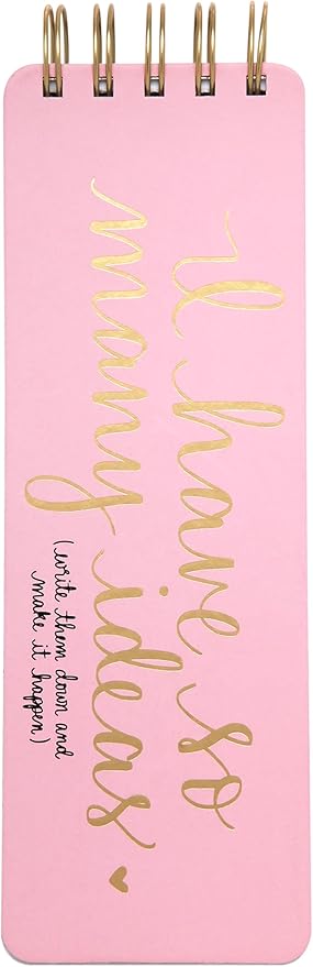 Eccolo Dayna Lee Collection Go-Getter Pink "I Have So Many Ideas" 3" x 8.5" Hardcover Spiral Memo Pad, 300 Pages