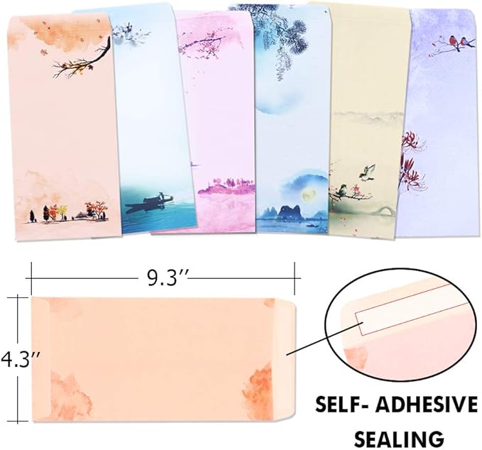Stationary Set Japanese Stationery Letter Writing Paper, 48 Pack Stationary paper and envelopes set Ink Painting Design - 48 Stationary papers + 24 Envelopes