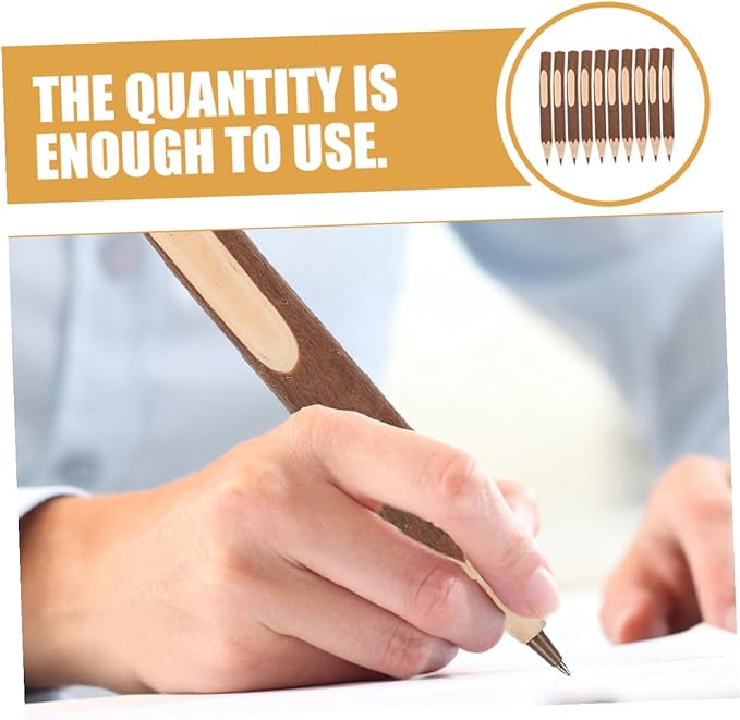 Wood Ballpoint Pens 17cm, 10pcs Small Natural Wooden Pens with Biodegradable Material, Convenient Writing Supply for Office and School Use