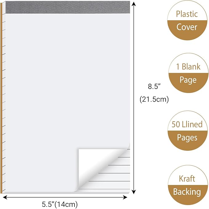 zmybcpack 12 Pack Waterproof Cover Memo Pads 5.5" x 8.5" Lined Note Pads Writing Pads (51 Sheets Each Pad, Double Side Printed)