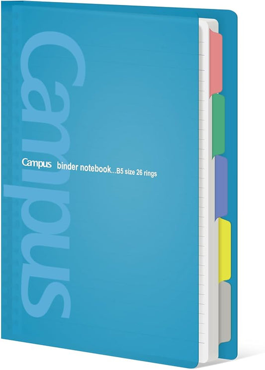 KOKUYO 5 Subject Spiral Notebook, Campus B5 Refillable Journal with 5 Tab Dividers, 100 Sheets in 5mm Ruled Loose Leaf Paper, Light Blue (RU-P333NLB & NO-836C)