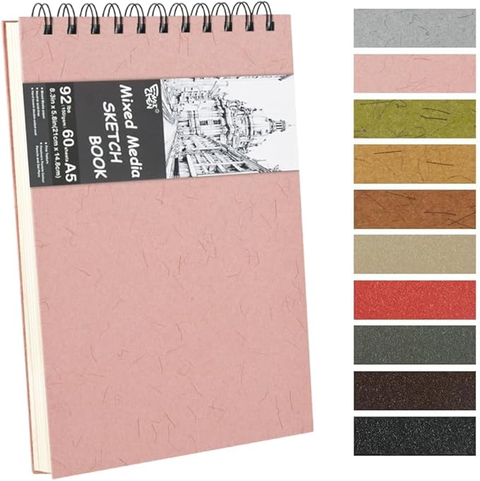 8.3x5.8 Sketch Book, Top Spiral Bound Sketch Pad, 60sheets 92lb/150gsm Nature White Paper, Acid-Free Mixed Media Paper for Painting, Dawing & Art Supplies. N-Pink
