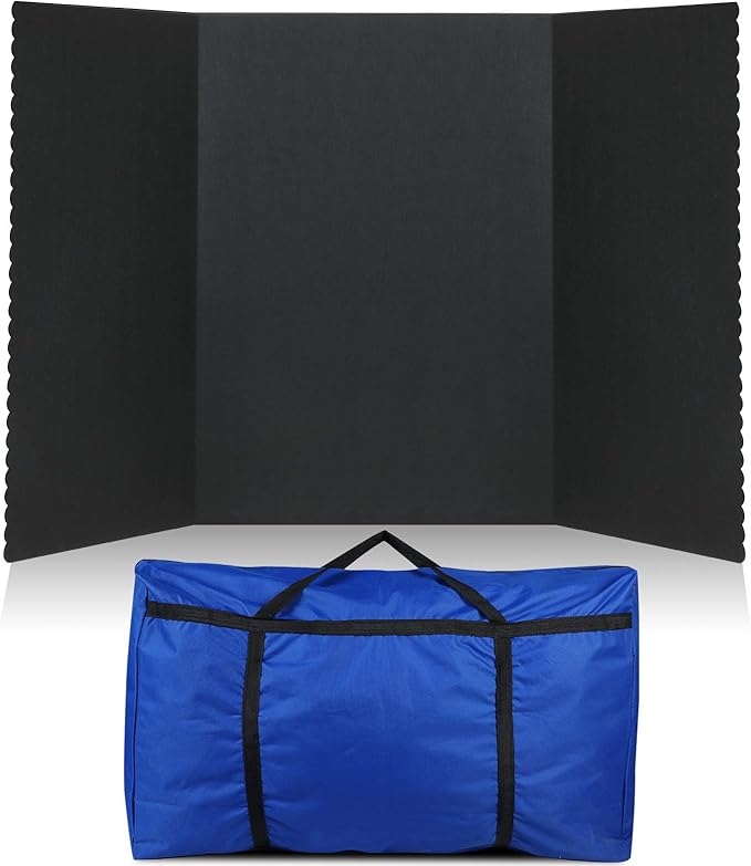 Paterr Trifold Poster Board with Storage Bag, Hook and Loop Fabric, Foldable 3 Panel Presentation Board for Science Fair and Exhibitions(Black,72 x 36 Inch)