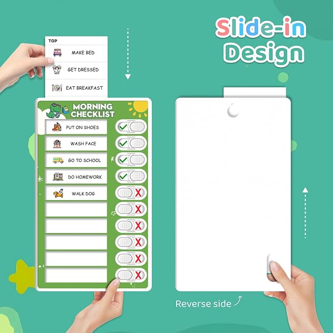 Upgraded Slider Morning/Bedtime Routine Chart for Kids Toddlers - Magnetic Kids Chore Chart for 2 Kids, Dry Erase Chore Chart for Kids, Visual Schedule for Kids