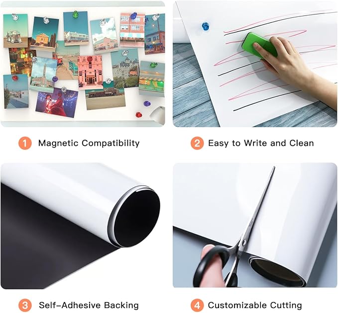 GMEHAR Magnetic Whiteboard Contact Paper, 39” x 18” Adhesive Dry Erase White Board for Wall,Peel and Stick Magnet Wallpaper for Home, Fridge, Kid’s Playroom, Office, Classroom
