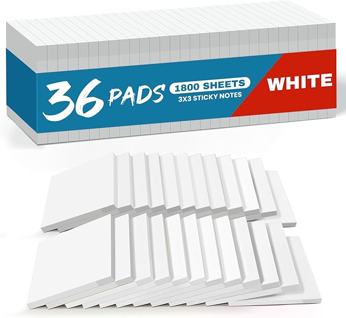 Sticky Notes, 36 Pads, 3x3 Inches Self-Stick Note Pads, Perfect for Office, Study, and Daily Life Organization - White