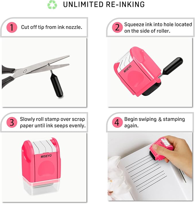 Miseyo Dashed Handwriting Lines Practice Roller Stamp,Self-Inking Line Rolling Stamps for Kids Writing - Peach