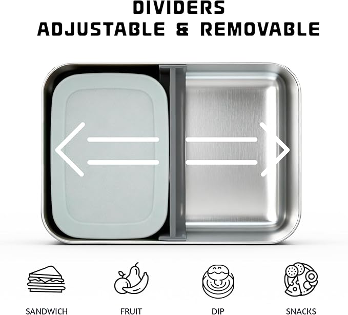 Stainless Steel Bento Box, 33oz Leak-proof Metal Lunch Box Container with Silicone Lid, Microwave-Safe, with Divider, Lunch Food Meal Prep Snack Container for School Work