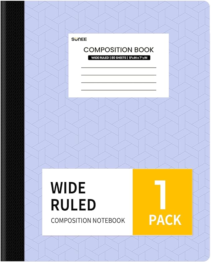 SUNEE Composition Notebook, Wide Ruled Paper, Home School Supplies for College Students & K-12, 9-3/4" x 7-1/2", 80 Sheets/160 Pages, Purple