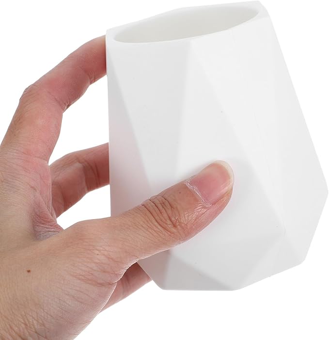 Veemoon Silicone Geometric Pencil Holder Pen Cup Small Desk Organizer Vase for Office Makeup Brush Stand White