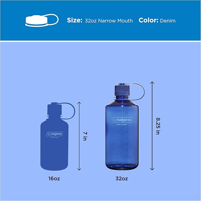 Nalgene 32 oz Narrow Mouth Water Bottle | BPA-Free, Durable & Leak Proof, Lightweight Bottle for Hiking, Gym & Travel, Denim