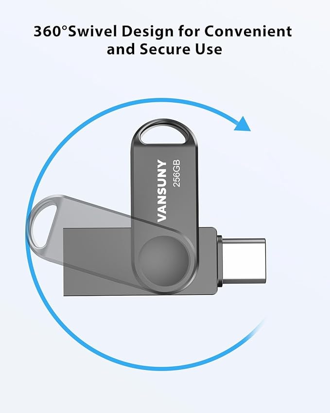 Vansuny 256GB Dual USB Type-C Flash Drive 2 in 1 OTG USB 3.0 Thumb Drive UDP-Tech Waterproof Metal Pen Drive for iPhone 15,Android Smartphones,Tablet,Laptop,PC