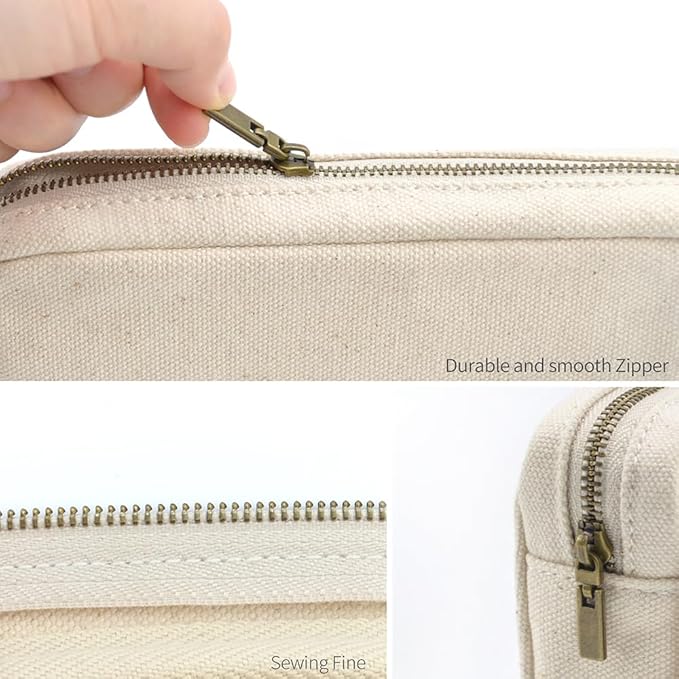 Pencil Pen Case, Canvas Pencil Pouch Big Capacity Pen Bag with Zipper Durable Stationary Storage Bag for Adult Students Officers