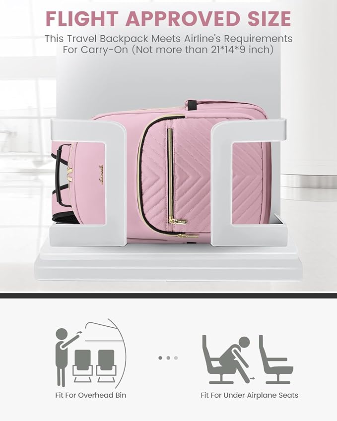 LOVEVOOK Laptop Backpack for Women, Travel Computer Work Bags with 17-inch Laptop Compartment, College School Student Bag Teen Backpacks For Girls, Outdoor Carry On Backpack Purse, Light Pink