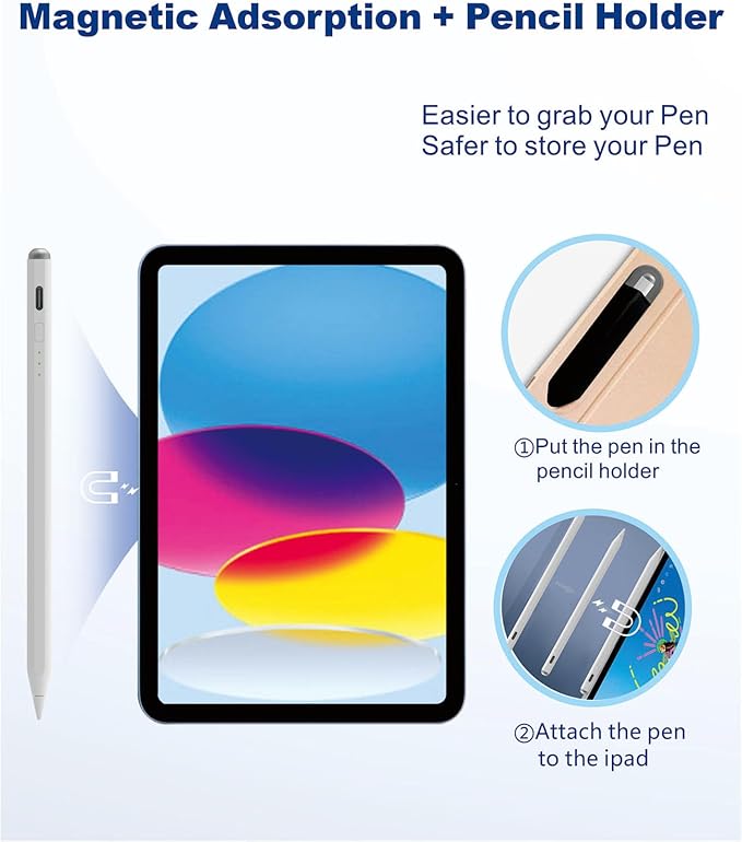 Stylus Pen for iPad11&10thGen,14Mins Faster Charge, with Pencil Holder,Palm Rejection, Tilt Sensitivity, for iPad Air11&13-inch(M3/M2), iPad Pro 11&13-inch (M4),iPad 6-11th,iPad Pro 11/12.9 inch