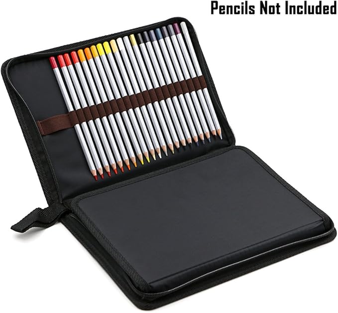 BTSKY® Portable Canvas Zippered Colored Pencil Case-Super Large Capacity 72 Slot Pencil Bag Pouch for Watercolor Pencils(Black)