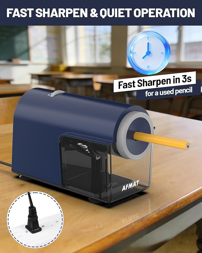 AFMAT Electric Pencil Sharpener, Fully Automatic Pencil Sharpener for 6.5-10.5mm No.2/Jumbo/Colored Pencils, Auto in & Out, 5 Sharpness Modes, 10000+ Sharpenings for Classroom Home Office, PSC5(Blue)
