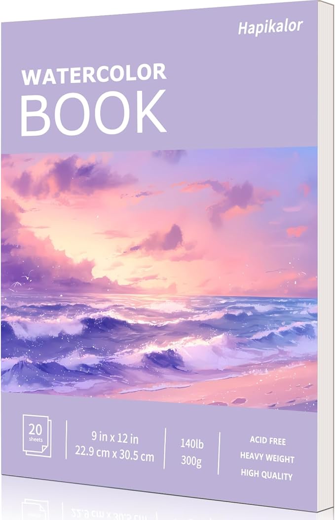Watercolor Paper Pad 9x12, 140lb/300gsm Cold Press Drawing Paper, 20 Sheets Acid-Free Artist Sketchbook for Wet Media, Gouache & Acrylic, Double Sided Painting Paper (Purple Cover)