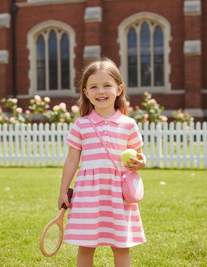 Renotemy Infant Baby Girl Dress Toddler Girls Summer Clothes School Outfits Cotton Short Sleeve Polo Dresses with Bag 12M-5T