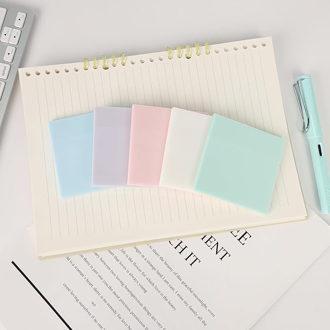 Transparent Sticky Notes- 3x3 Inches, 100 Sheets, Self-Stick-Notes, Colorful Clear See Through, Waterproof, Easy to Post for Office, Home, Notebook, Meeting, Reusable (Blue-Classic Pack