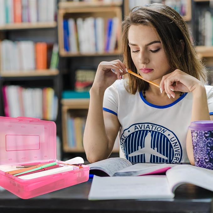 Pink Pencil Case Plastic Clear Hard Pencil Box Crayon Box Organizer 1 Pack Office Supplies Storage Container Organizer Boxes for Girls for Pens Crayon School Stylish Art Office Supplies Storage Medium