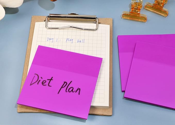 ONLYKXY 4 Pack Transparent Sticky Notes 7.6x7.6CM Self-Stick Book Tabs 200 Sheets Waterproof PET Post Memo Label Markers Sticky Notes Pad (Purple)