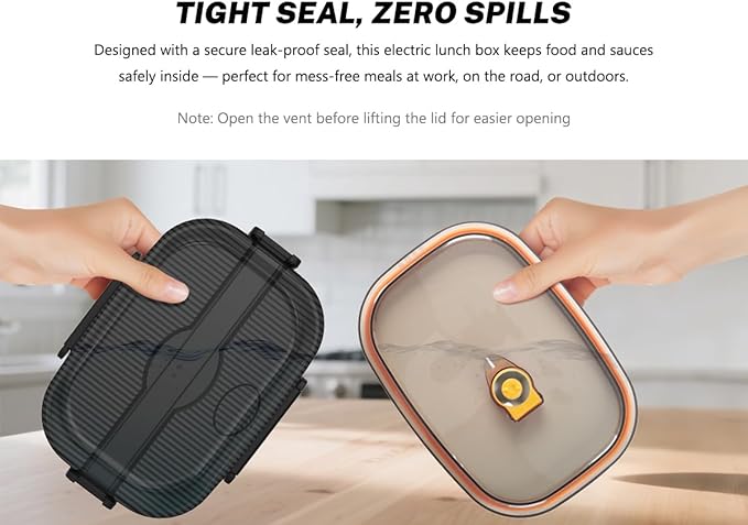 Heated Lunch Box,120W Electric Lunch Box for Adults with 1.5L 304 Stainless Steel Container, 12V/24V/110V Lonchera Eléctrica Portátil for Travel,Work,Car,Truck (Pure Black, 1.5L)