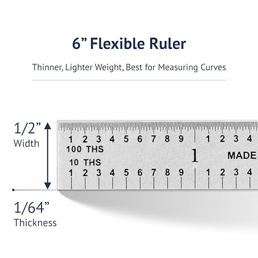 PEC Tools Metal Ruler, 6"/150mm Machinist Rule with Satin Chrome Finish, Decimal/Metric Graduation (1/10", 1/100", 1mm, 0.5mm), Flexible High-Quality Steel Ruler, Trusted by Professionals, Made in USA
