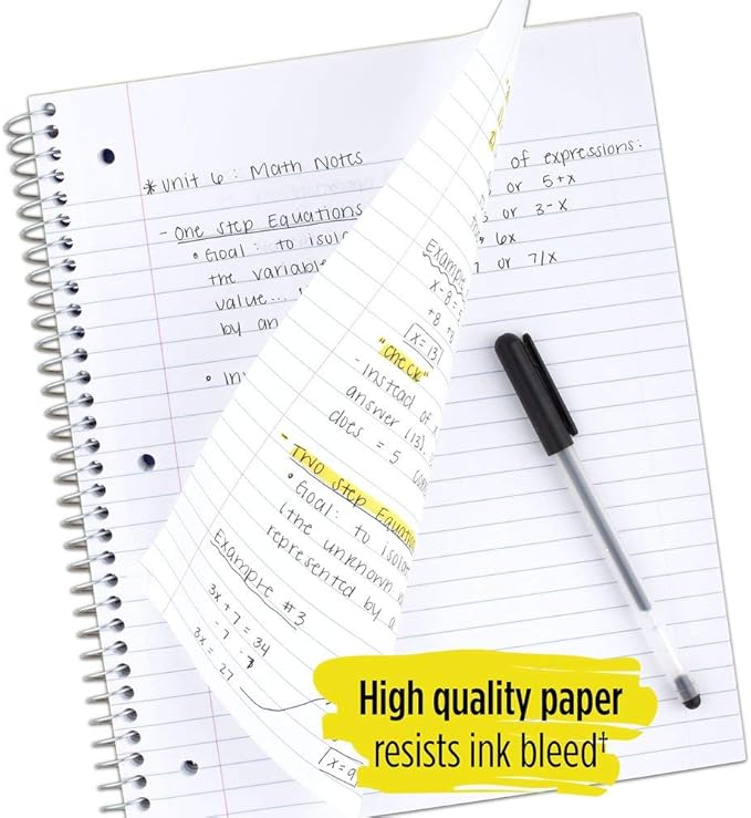 Five Star Spiral Notebooks, 5 Subject, Wide Ruled Paper, 200 Sheets, 10-1/2" x 8", Electric Green, Royal Purple, 2 Pack (38408)
